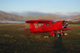 Beech Staggerwing2. NC16S at Geordie Hill Station. Matt and Jo. Feb 08