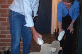 Guest feeding pet lambs2. Geordie Hill. Pam and Simon. Oct 10