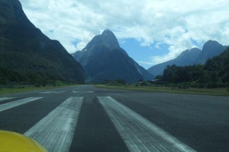 Lined up and ready2. Runway 29. Milford Sound. Mel. Jan 10